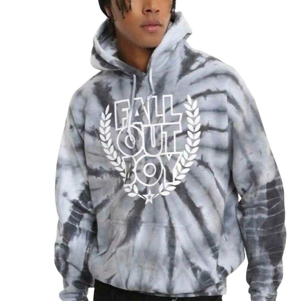 FALL OUT BOY Grey Tie Dye Laurel Wreath Logo Hoodie, Size M, New without Tag